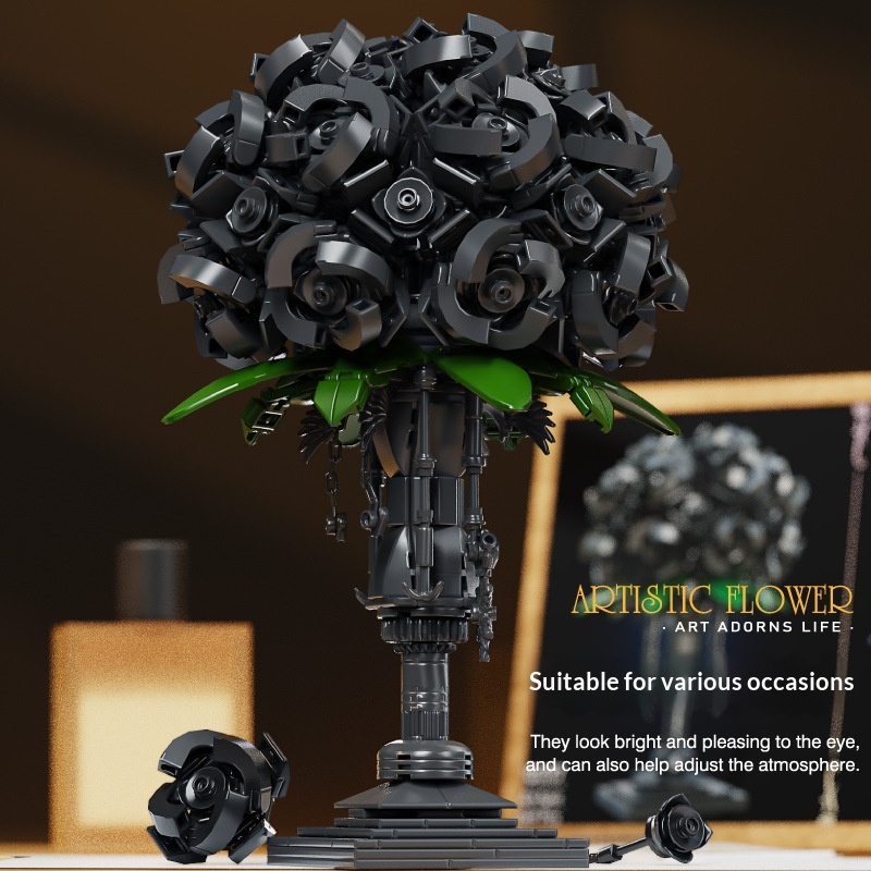 Assembled Black Fireworks Eternal Flower Creative Tabletop Building Block Flower Bouquet Ornament