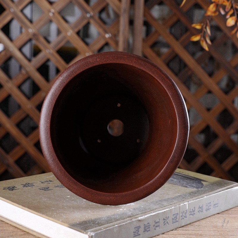 Retro Yixing Purple Clay Color-Painted Phoenix Slanted-Edge Cylinder
