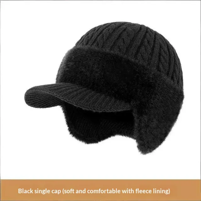 Thickened Warm Knitted Beanie With Rabbit Fur Lining And Ear Flapswind And Cold resistant For Cycling Black - Shop at LoveMi