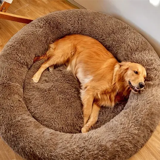 Round Plush Pet Bed for Dogs and Cats, Soft Calming Cushion