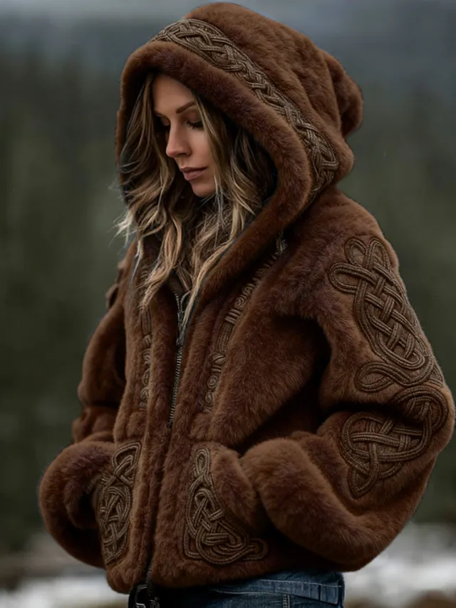 Womens Warm Hooded Zip Up Cardigan Sweater Brown - Shop at LoveMi