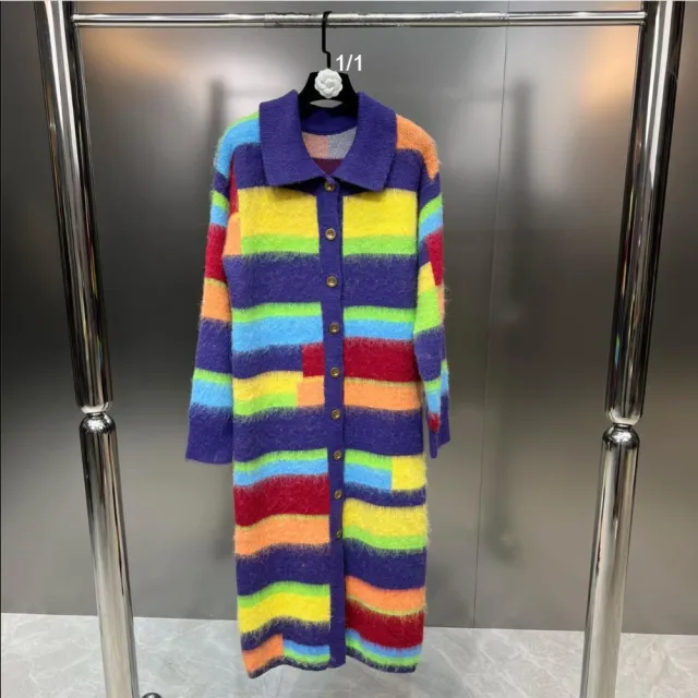 Retro Lazy Style Rainbow Striped Cardigan Sweater Rainbow - Shop at LoveMi