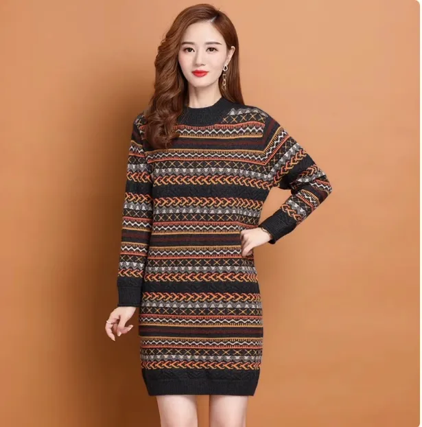Womens Striped Midi Sweater Dress Black - Shop at LoveMi