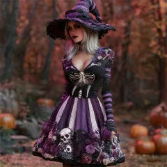 V-neck Long Sleeved Dress For Sexy And Spicy Girls - Purple - View 1
