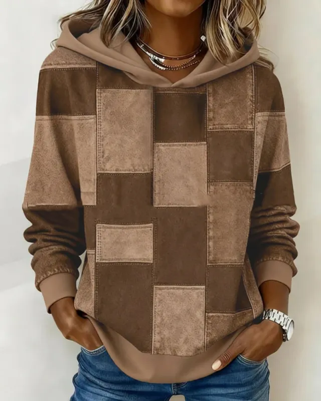 Womens 3D Digital Print Pullover Hoodie Brown - Shop at LoveMi