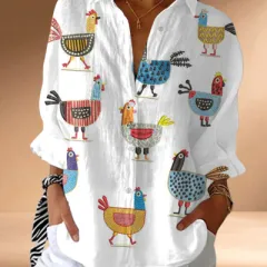 Womens Blouse Cross-Border Lapel Shirt 3D Digital Print Top - Sx5897-5Xl - View 1