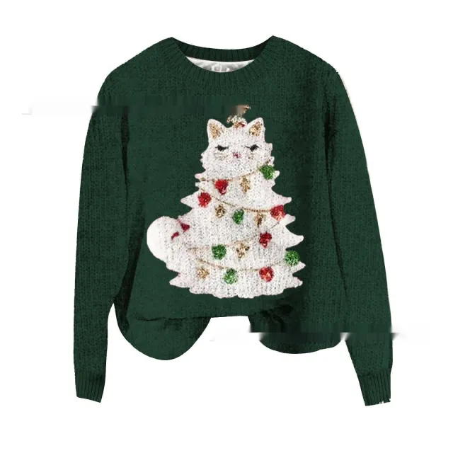 Arrival Chunky Knit 3D Digital Print Crewneck Sweatshirt Green - Shop at LoveMi