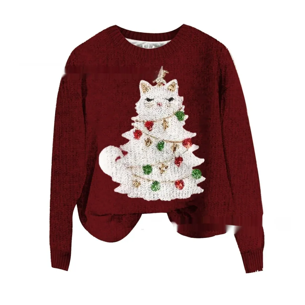 Arrival Chunky-Knit 3D Digital-Print Crewneck Sweatshirt - Red