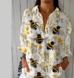 Womens Blouse Cross-Border Lapel Shirt 3D Digital Print Top - Sx6265-4Xl - View 1