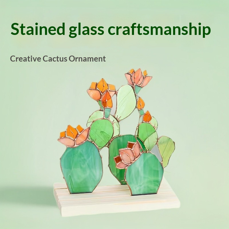Glass Colored Glass Green Cactus Plant Ornament (10X15CM)