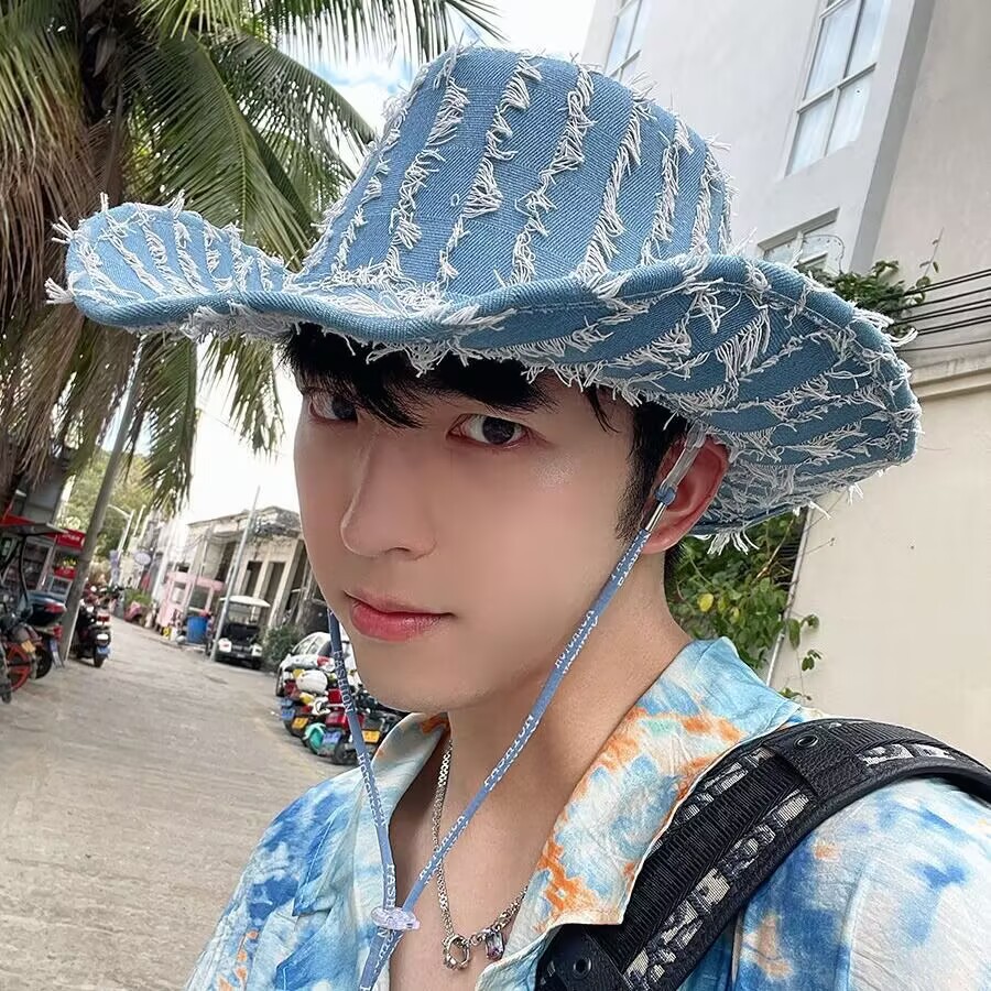 Womens Stylish Casual Denim Wide-Brim Hat For Vacation