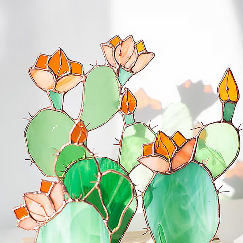 Glass Colored Glass Green Cactus Plant Ornament (10X15CM)