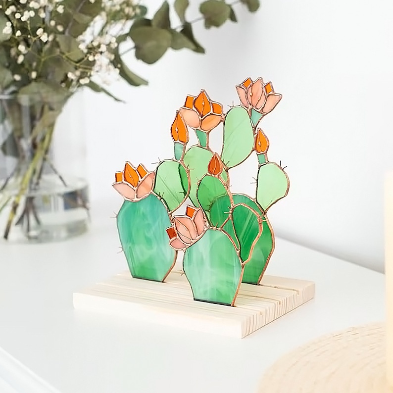 Glass Colored Glass Green Cactus Plant Ornament (10X15CM)