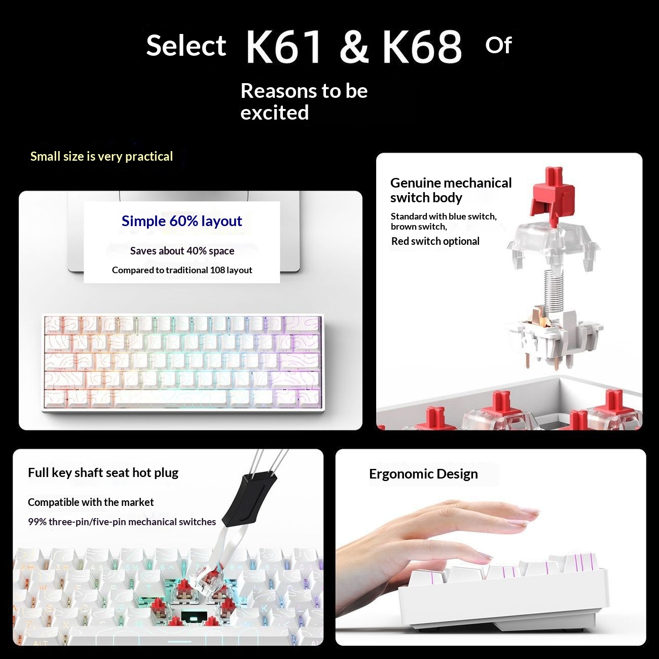 68-key Wireless Mechanical Portable Gaming Wired Keyboard For Laptops 6