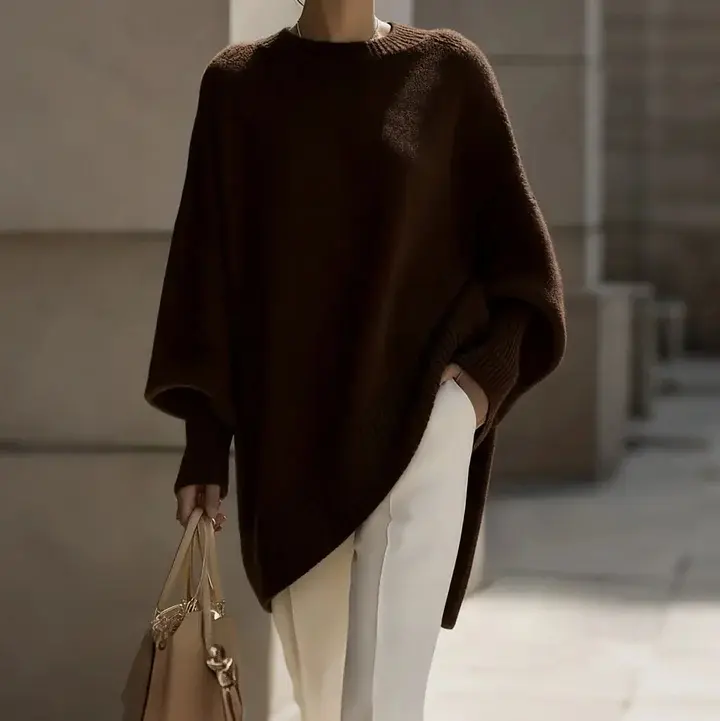 Women's Thick Knitted Pullover Sweater Loose Fit Round Neck Casual All-Match Top