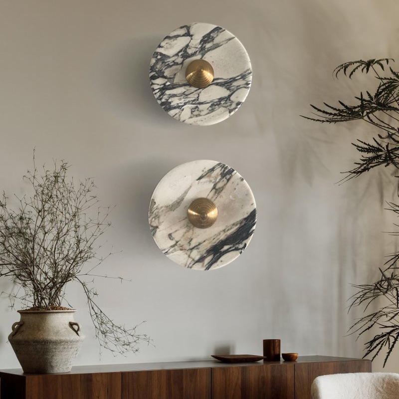 Marble-pattern Wall Sconce In French Wabi-sabi Style For The Living Room