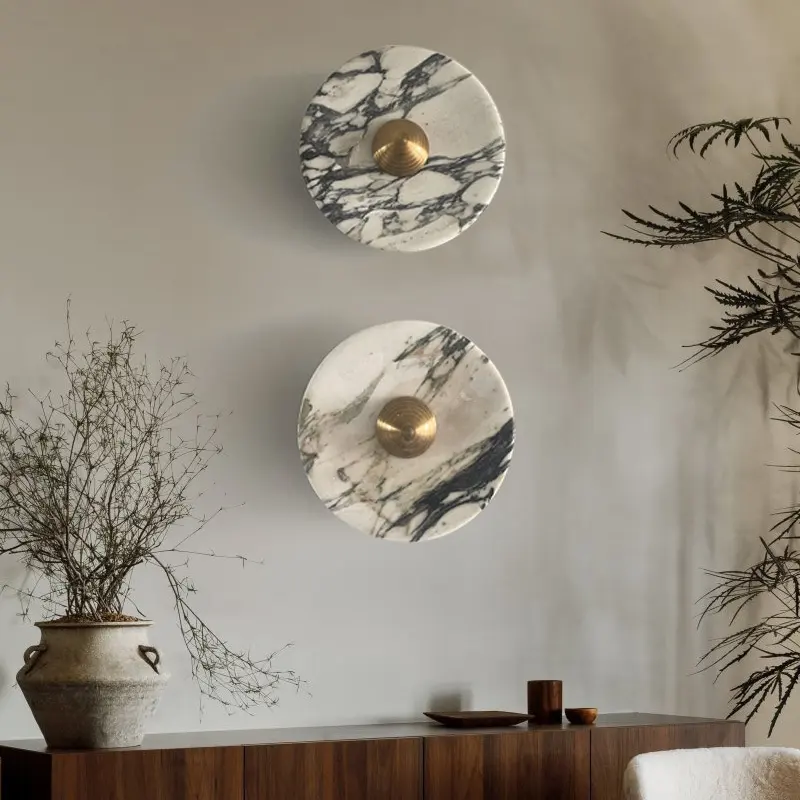 Marble-pattern Wall Sconce In French Wabi-sabi Style