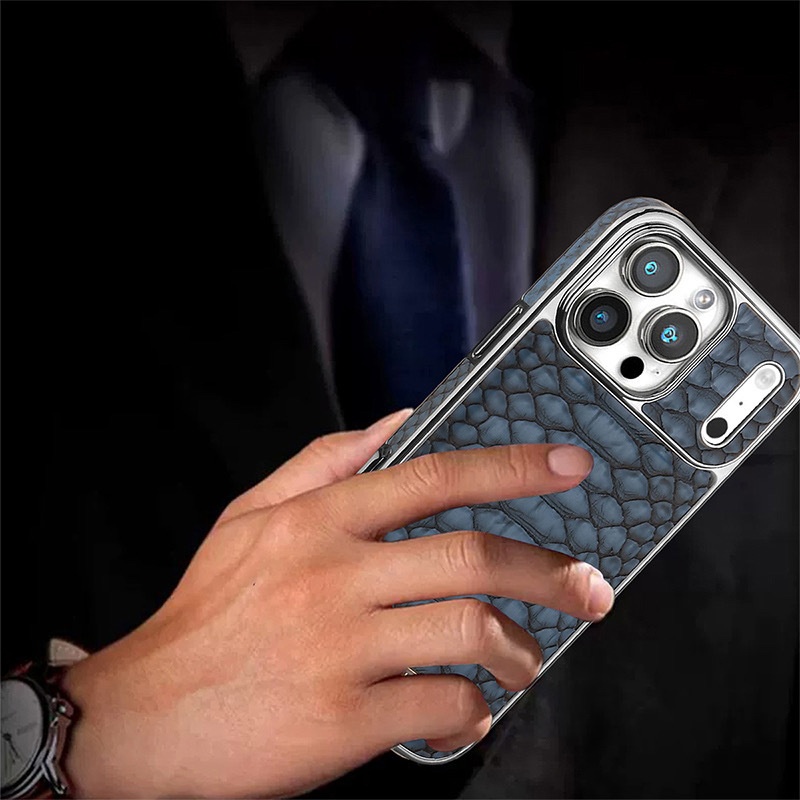 Genuine Leather With Snake-pattern Design Light-luxury Business Style Full-wrap Case