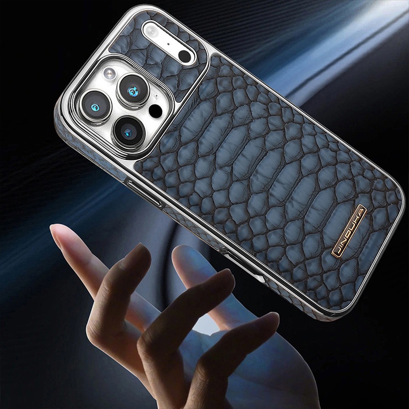 Genuine Leather With Snake-pattern Design Light-luxury Business Style Full-wrap Case