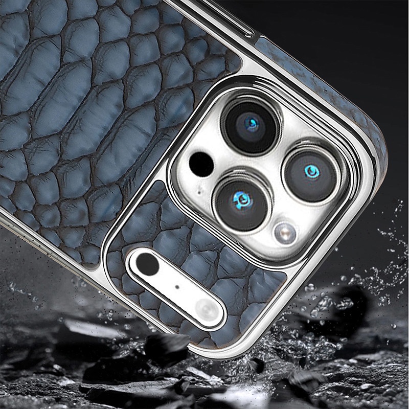 Genuine Leather With Snake-pattern Design Light-luxury Business Style Full-wrap Case