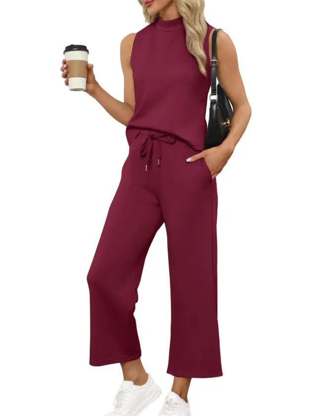 Sleeveless Top Wide Leg Cropped Pants Red - Shop at LoveMi