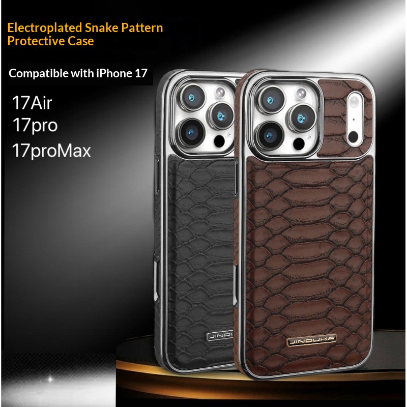 Genuine Leather With Snake-pattern Design Light-luxury Business Style Full-wrap Case