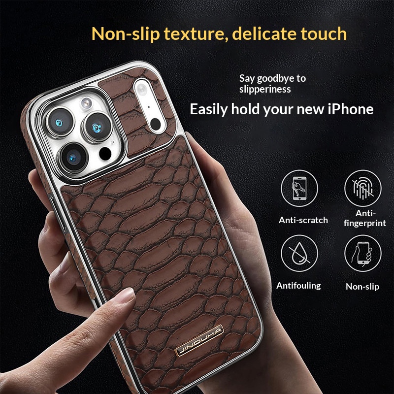 Genuine Leather With Snake-pattern Design Light-luxury Business Style Full-wrap Case