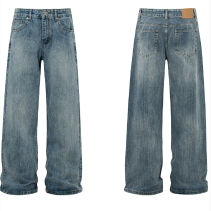 Retro Washed Flared Jeans Trendy Brand Wide Casual Long Pants