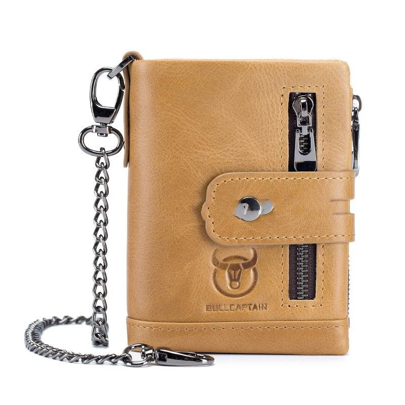 Retro Genuine Leather Wallet Compact Bifold Wallet With Dual Zippers Perfect For Coins And Cards - Bags & Accessories