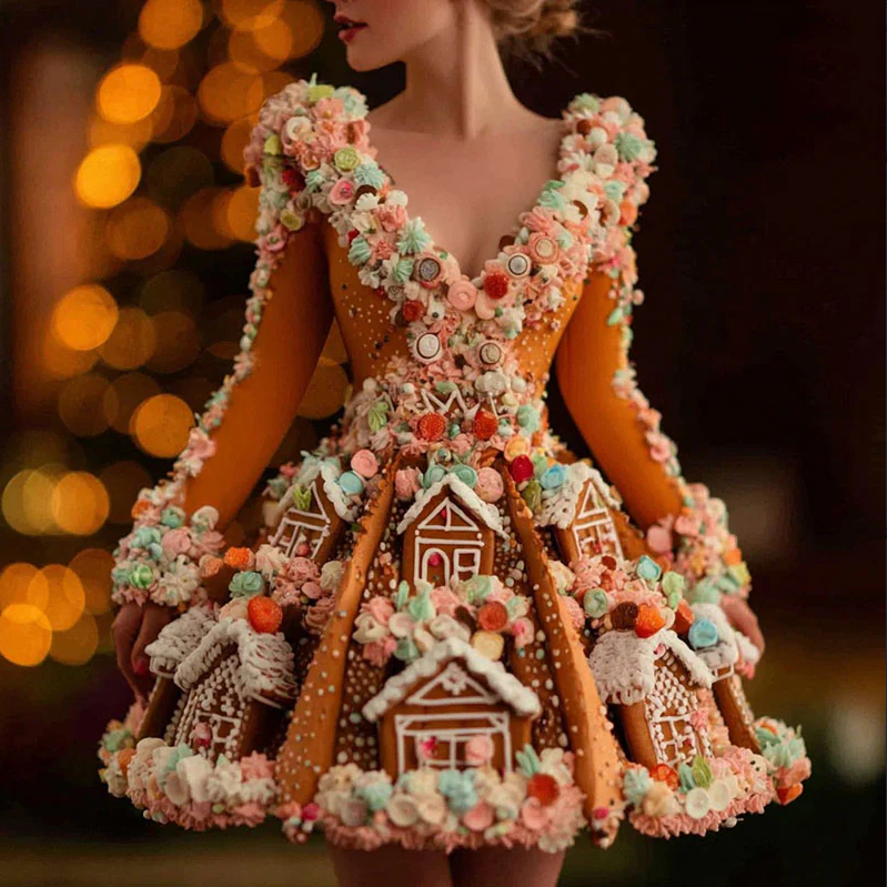 European And American 3D Digital Printed Long Sleeved Dress