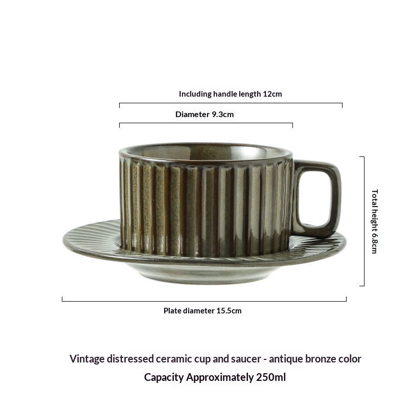 Vintage Aged-look Ceramic Coffee Mug With Kiln-shift Vertical Stripes