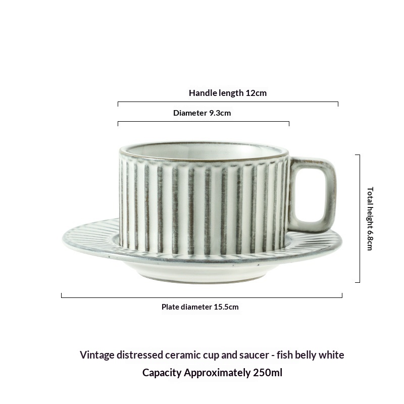Vintage Aged-look Ceramic Coffee Mug With Kiln-shift Vertical Stripes
