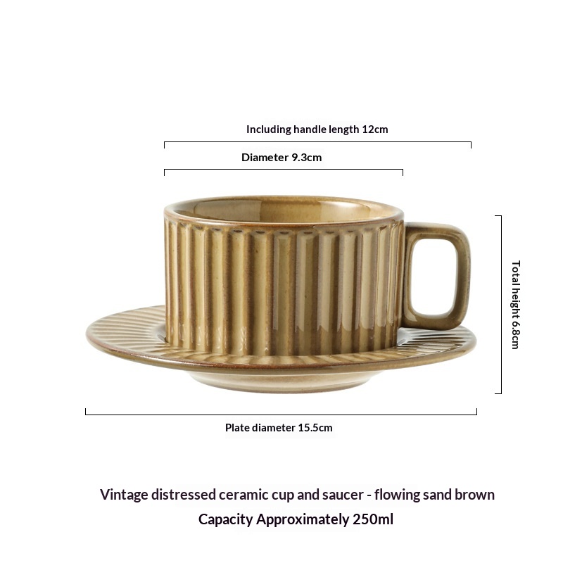 Vintage Aged-look Ceramic Coffee Mug With Kiln-shift Vertical Stripes
