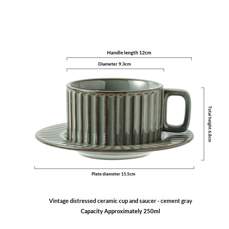 Vintage Aged-look Ceramic Coffee Mug With Kiln-shift Vertical Stripes