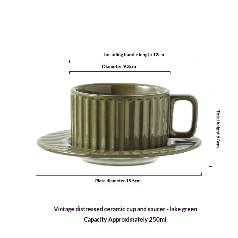 Vintage Aged-look Ceramic Coffee Mug With Kiln-shift Vertical Stripes