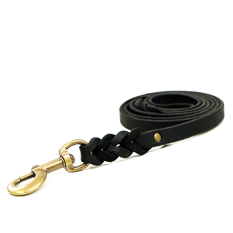 Genuine Leather Dog Leash With Anti-pull Design