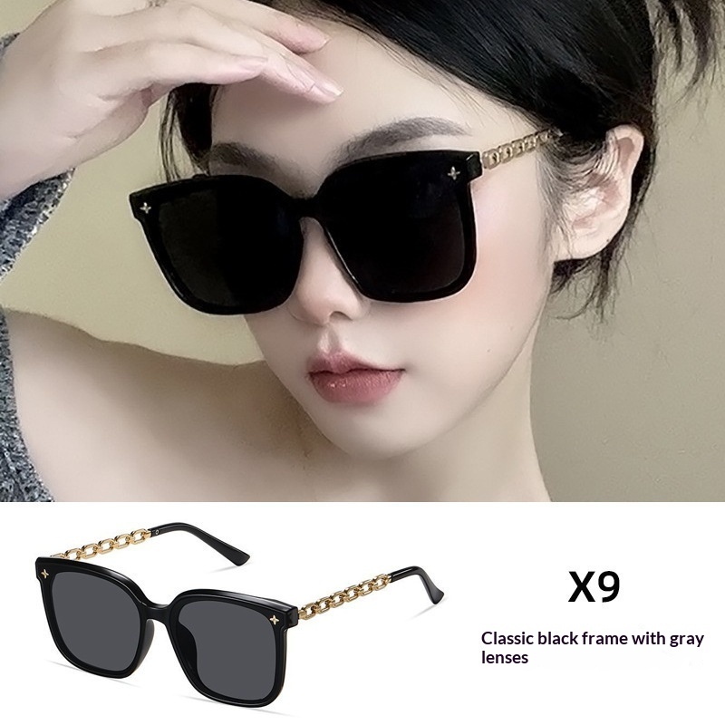 Womens Sophisticated Face-flattering UV-protective Large-frame Retro Sunglasses