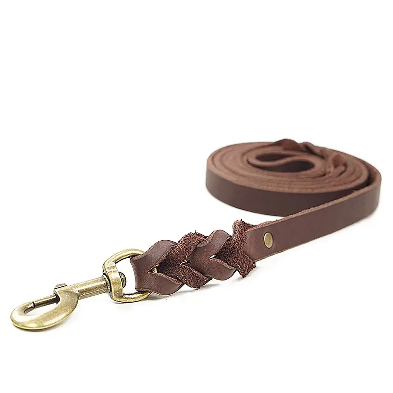 Genuine Leather Dog Leash With Anti-pull Design