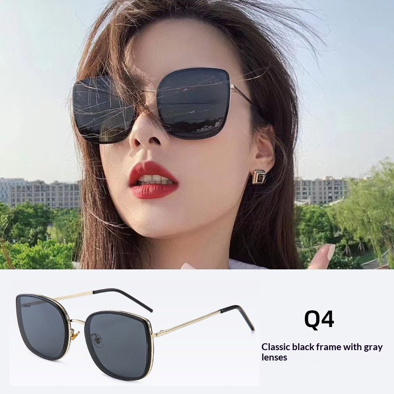 Womens Sophisticated Face-flattering UV-protective Large-frame Retro Sunglasses