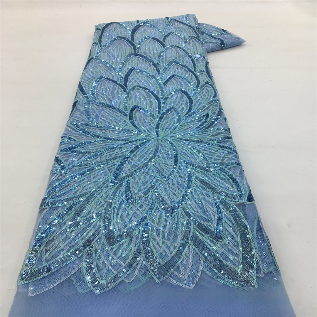 Iridescent Beaded Machine Embroidered Sequin Ball Gown Wedding Dress Fabric - Image 1