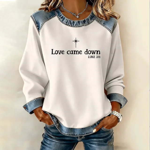 Womens Fashion Crew Neck Printed Long Sleeve Pullover Sweatshirt Beige - Shop at LoveMi