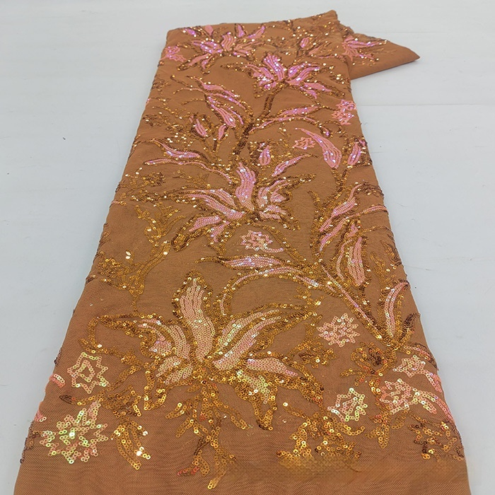 Two-tone Iridescent Lily Sequin Stretch Mesh Lace Fabric - Image 14