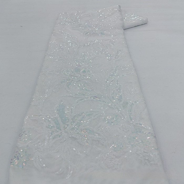 Two-tone Iridescent Lily Sequin Stretch Mesh Lace Fabric - Image 6