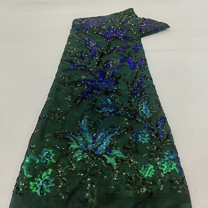 Two-tone Iridescent Lily Sequin Stretch Mesh Lace Fabric - Image 4