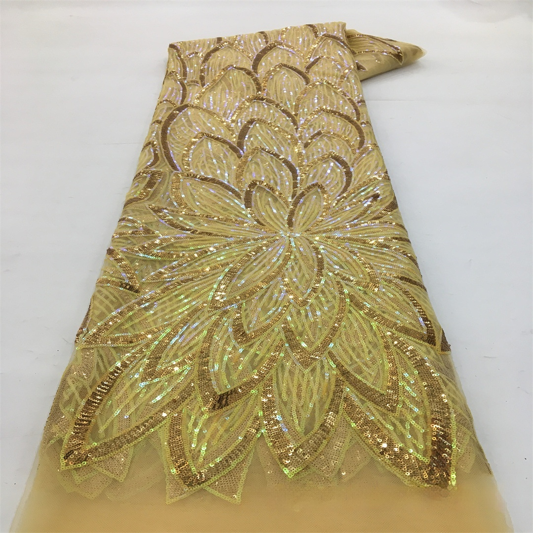 Iridescent Beaded Machine Embroidered Sequin Ball Gown Wedding Dress Fabric - Image 7