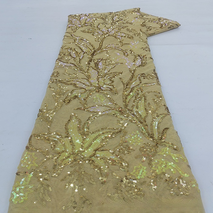 Two-tone Iridescent Lily Sequin Stretch Mesh Lace Fabric - Image 7