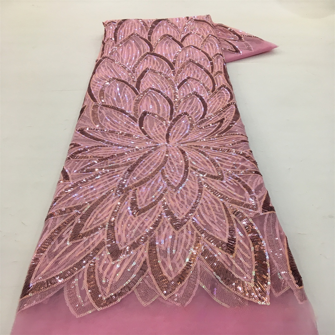 Iridescent Beaded Machine Embroidered Sequin Ball Gown Wedding Dress Fabric - Image 5