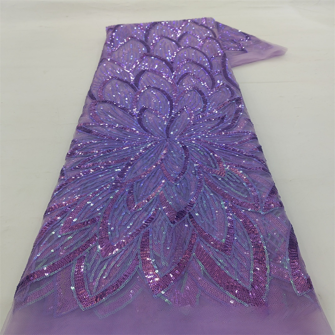 Iridescent Beaded Machine Embroidered Sequin Ball Gown Wedding Dress Fabric - Image 4