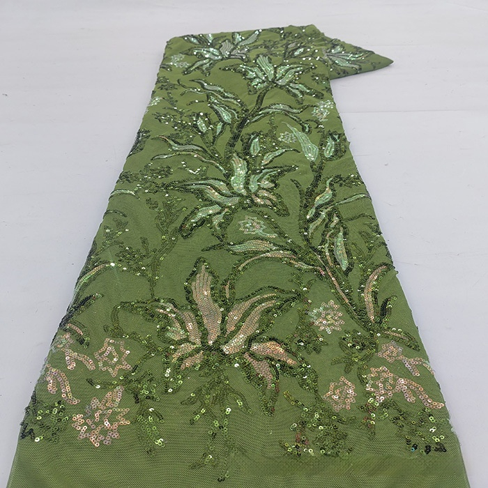 Two-tone Iridescent Lily Sequin Stretch Mesh Lace Fabric - Image 1