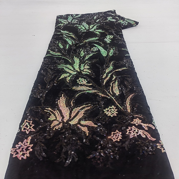 Two-tone Iridescent Lily Sequin Stretch Mesh Lace Fabric - Image 5